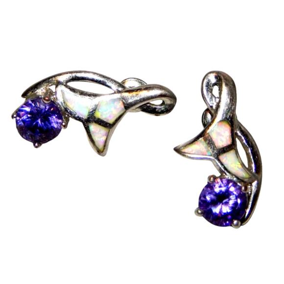 Vintage Romantic Sparkling Fire Opal & Purple Gem Stone Earrings - Picture 1 of 7